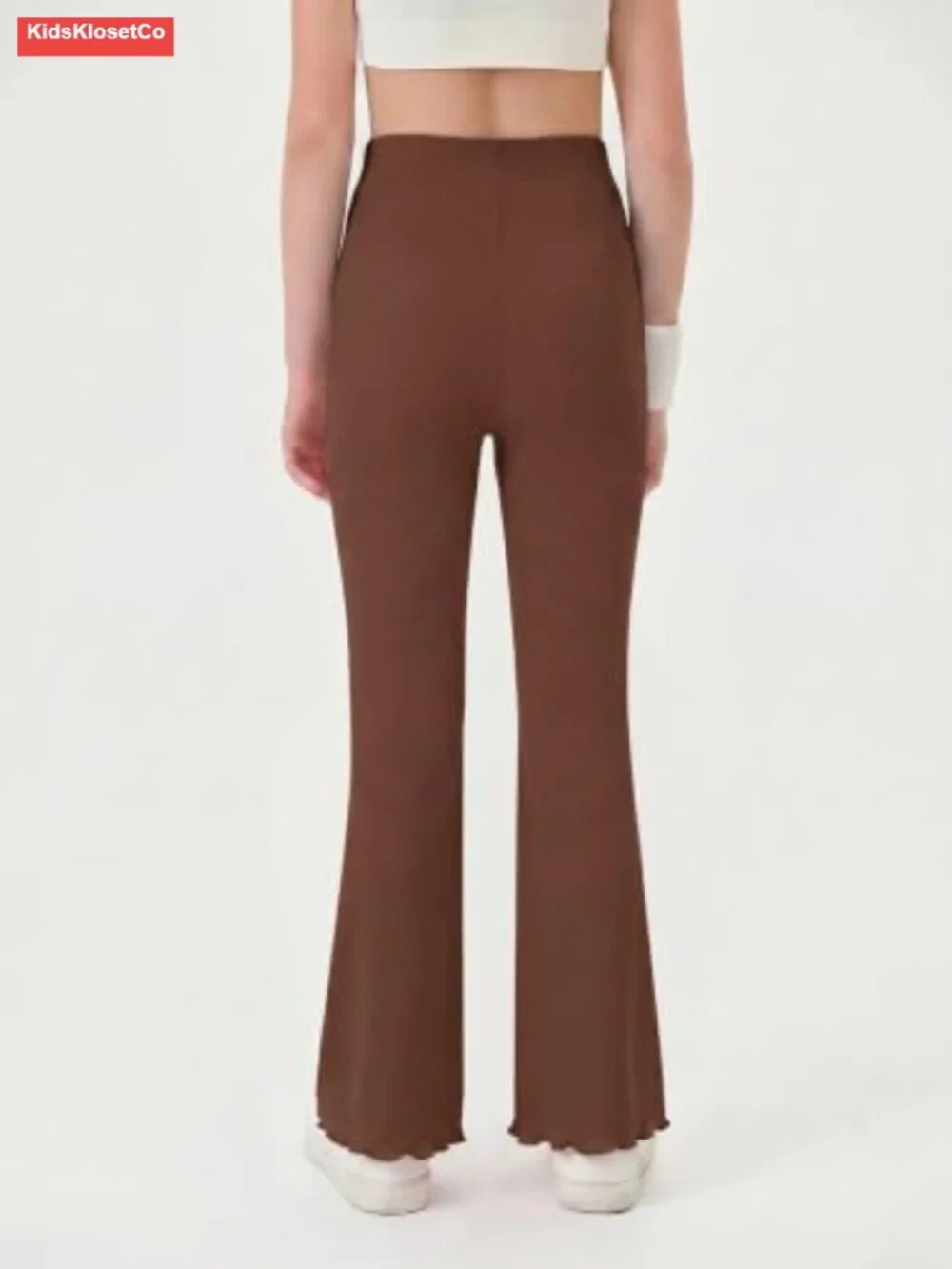 Girls Ribbed Knit Flared Leggings High Waist Bell Bottom Pants